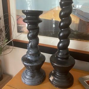 Purposely scraped, cracked rustic appeal,turned wooden pillar holders!!!